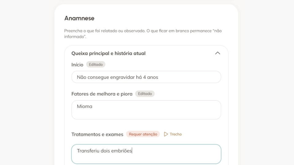 Tela real da anamnese estruturada no prontuário MedChina